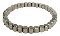 Silver Gibraltar 100s, 6mm x 6mm in size, attached to each other magnetically (on the sides), to form a bracelet.